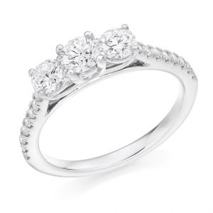 Round Brilliant Cut Diamond Band Trilogy Engagement Ring