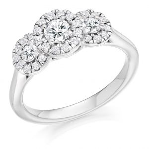 Round Brilliant Cut Trilogy Diamond Halo Engagement Ring