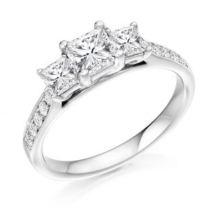 Princess Cut Trilogy Engagement Ring with Diamond Set Band