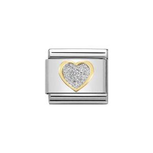 Nomination Classic 18k Gold and Silver Glitter Heart Charm - 030220_02