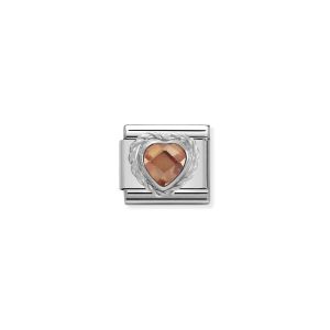 Nomination Silver and Zirconia Faceted Heart Charm - Champagne - 330603/024
