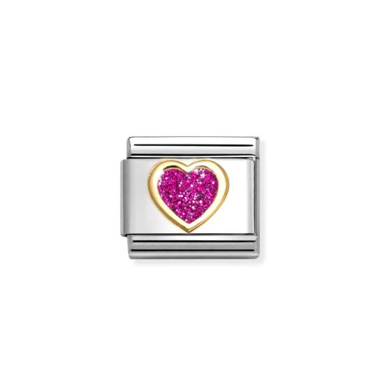 Nomination Classic Glitter Charm Gold with Enamel and Fushia Heart - 030220_09