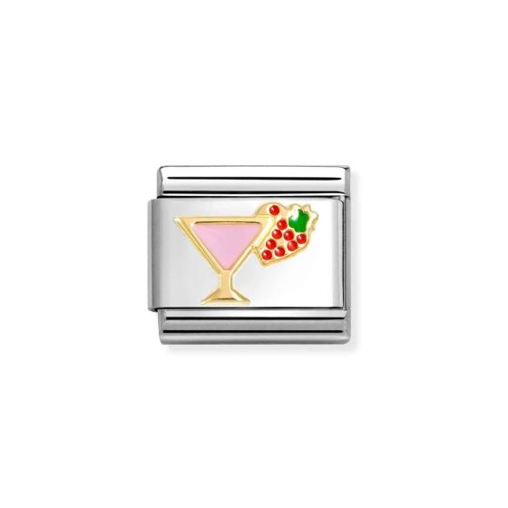 Nomination Classic Gold and Pink Enamel Cockail Charm. Item code 030272/88