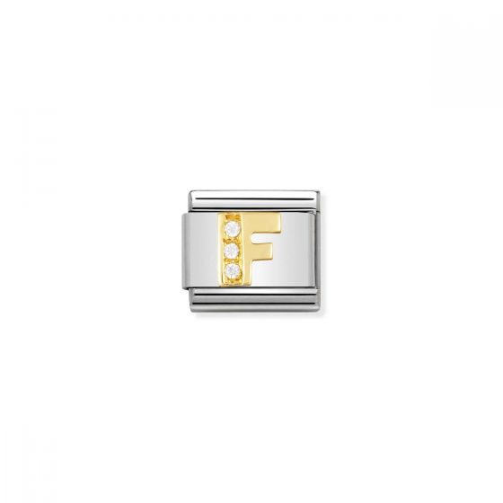Nomination Gold and Zirconia Classic Letter Charm - F