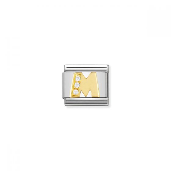 Nomination Gold and Zirconia Classic Letter Charm - M