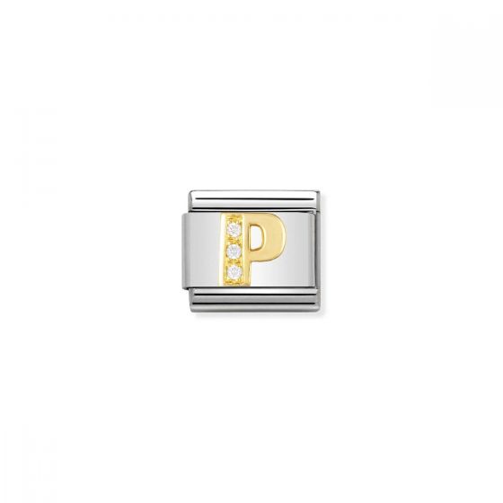 Nomination Gold and Zirconia Classic Letter Charm - P
