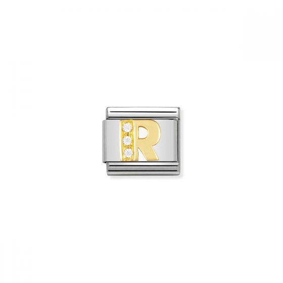 Nomination Gold and Zirconia Classic Letter Charm - R