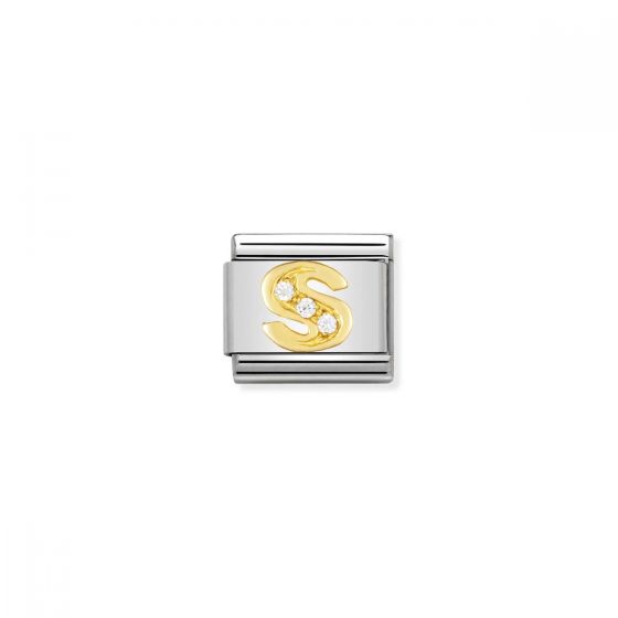 Nomination Gold and Zirconia Classic Letter Charm - S