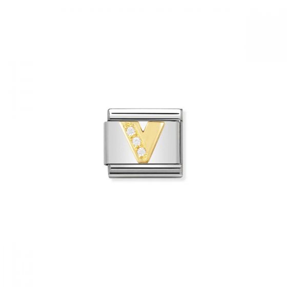 Nomination Gold and Zirconia Classic Letter Charm - V