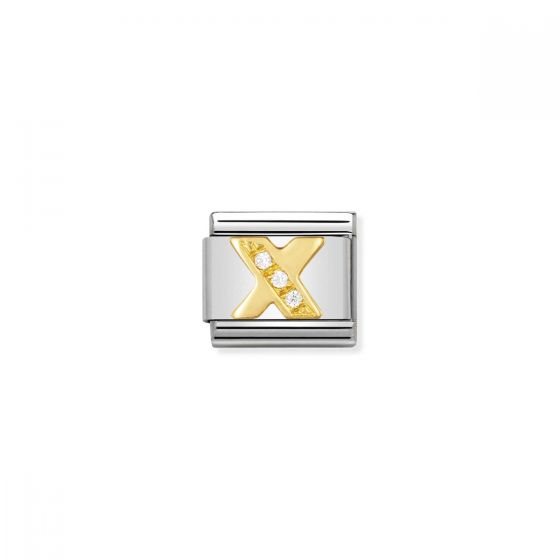 Nomination Gold and Zirconia Classic Letter Charm - X