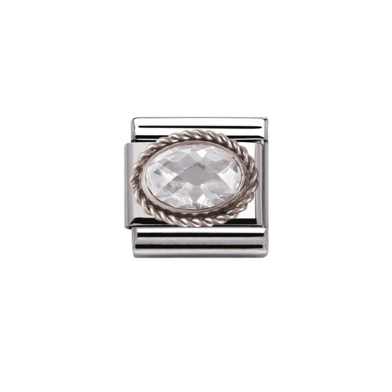 Nomination Classic Silver Faceted White Oval Zirconia Twist Setting Charm