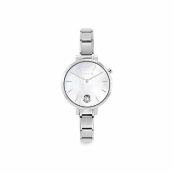 Nomination Paris Round Mother of Pearl and Silver Cubic Zirconia Charm Watch 076033_008