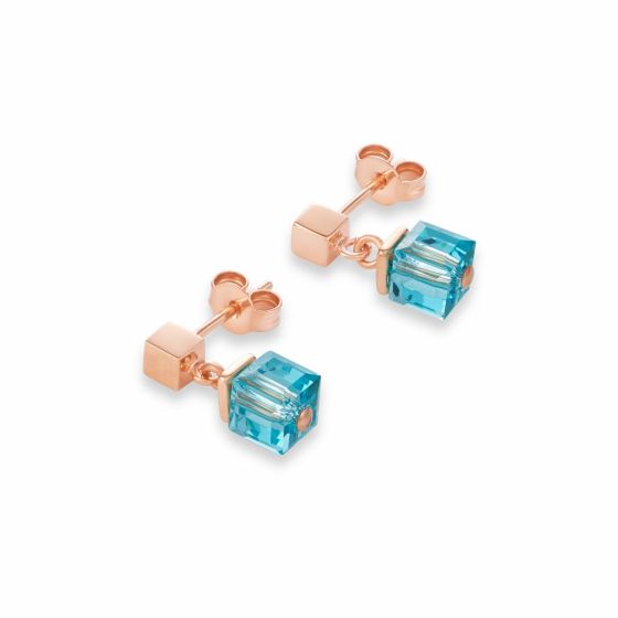 Coeur De Lion Rose Gold and Aquamarine GEOCUBE Earrings 4996211500