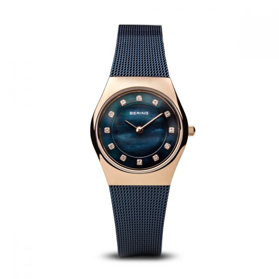 Bering Ladies Classic Polished Rose Gold and Blue Watch 11927-367