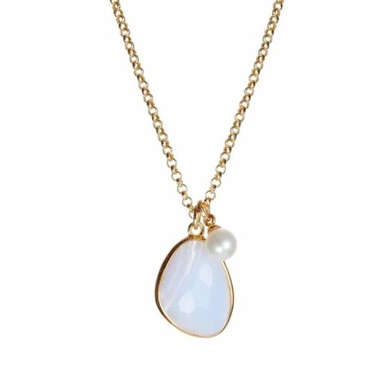 Jersey Pearl Sorel Blue Lace Agate and Pearl Necklace