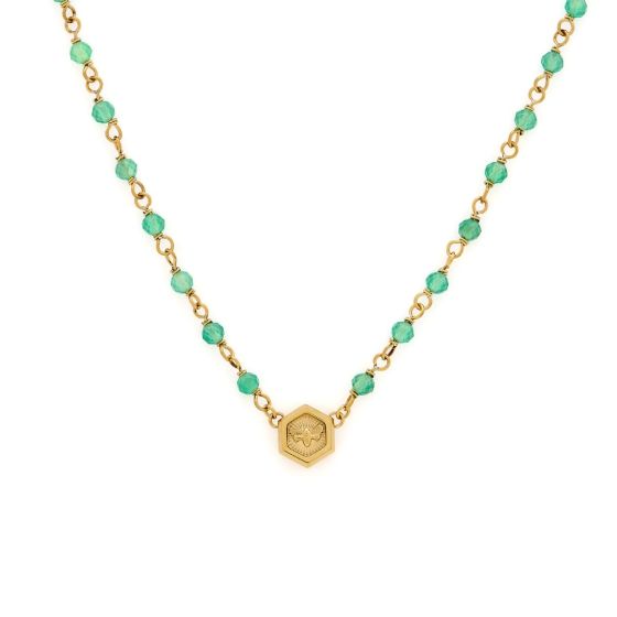 Olivia Burton Minima Bee Green and Gold Plated Beaded Charm Necklace - 24100172