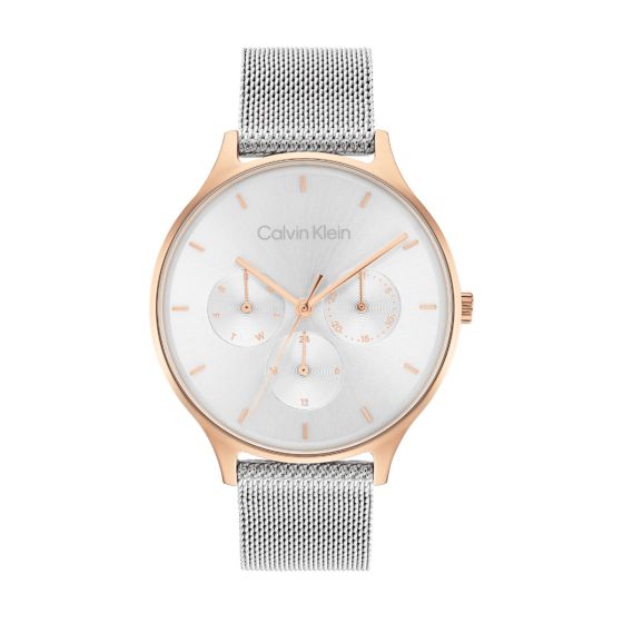 Calvin Klein Timeless Mesh Rose Gold and Silver Watch 25200106