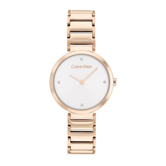 Calvin Klein Minimalistic T Bar Watch - Rose Gold Link Bracelet 25200140