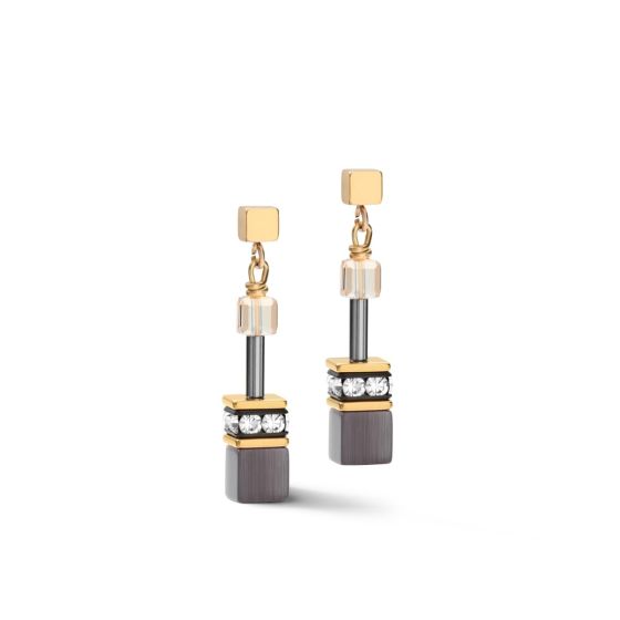 Coeur De Lion GeoCUBE Earrings- Grey and Gold