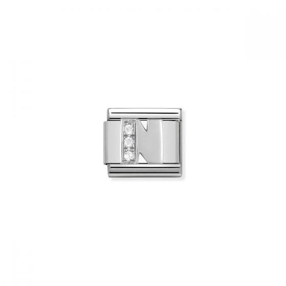Nomination Silver and Zirconia Classic Letter Charm - N