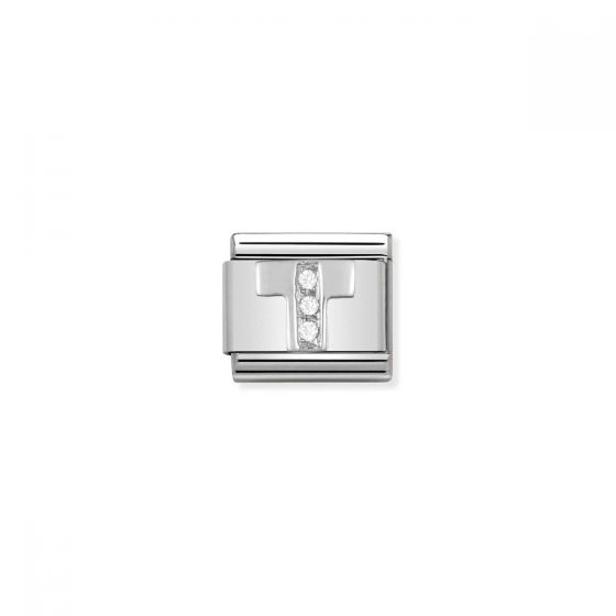 Nomination Silver and Zirconia Classic Letter Charm - T