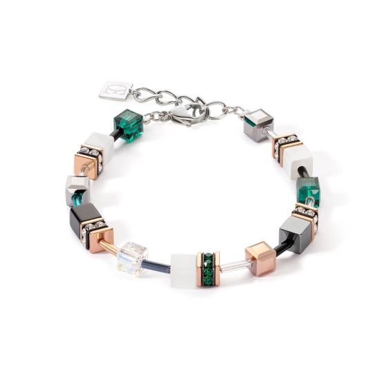 Coeur De Lion GeoCUBE Bracelet - Iconic Rose Gold White and Dark Green