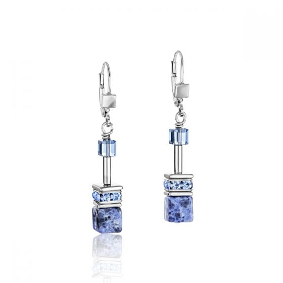 Coeur De Lion GeoCUBE Earrings - Blue Soladite and Hematite 4017200700