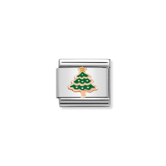 Nomination Rose Gold and Green Enamel Christmas Tree Charm