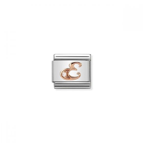Nomination Rose Gold and Zirconia Classic Letter Charm - E