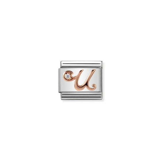 Nomination Rose Gold and Zirconia Classic Letter Charm - U