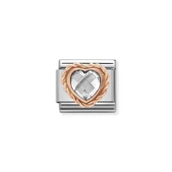 Nomination Classic Heart Rose Gold Charm with White Stone - 430602_010