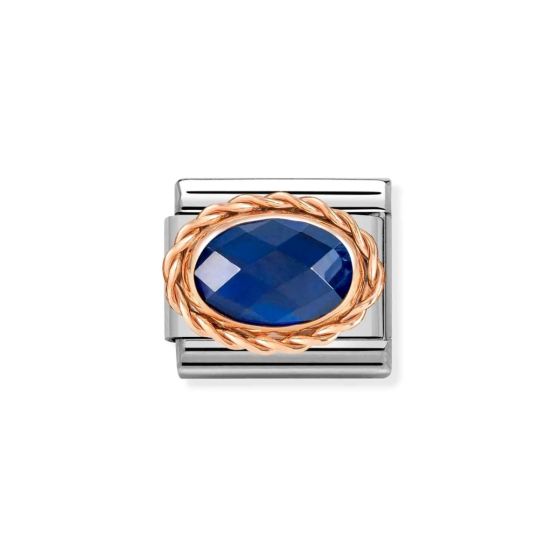 Nomination Classic Faceted Dark Blue Cubic Zirconia Charm - Rose Gold Twist Setting
