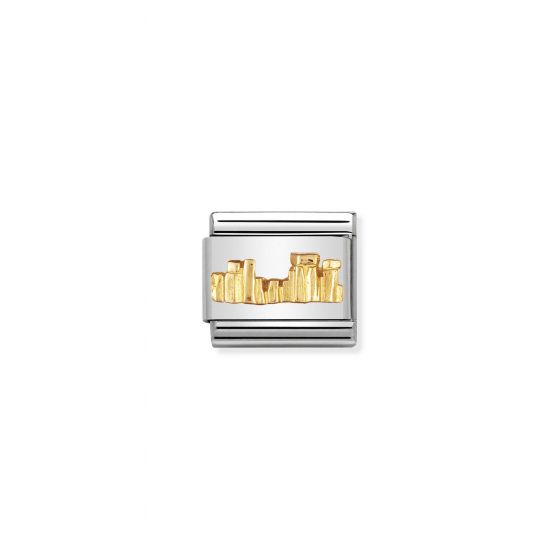 NOMINATION COMPOSABLE Classic RELIEF MONUMETS in stainless steel with 18k gold Stonehenge