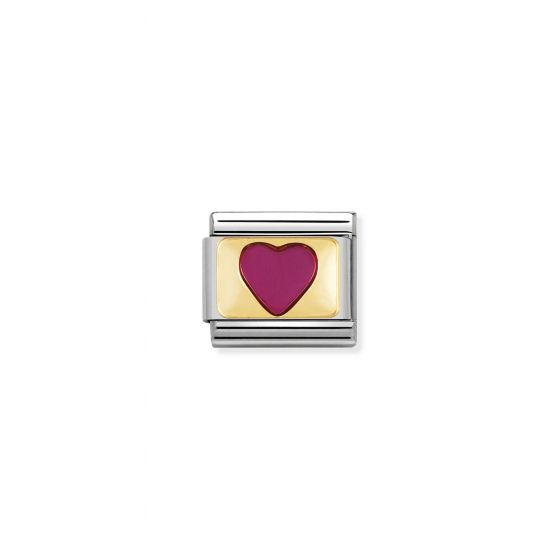 NOMINATION COMPOSABLE Classic LOVE in stainless steel with enamel and 18k gold Fuchsia heart