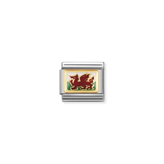 NOMINATION COMPOSABLE Classic FLAGS (RELIEF) in stainless steel with 18k gold and enamel WALES