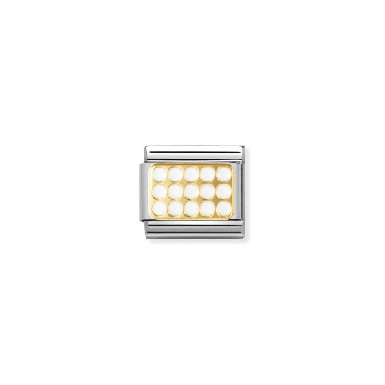 NOMINATION Composable Classic ELEGANCE (engraved) in stainless steel, 18k gold and enamel grill, WHITE
