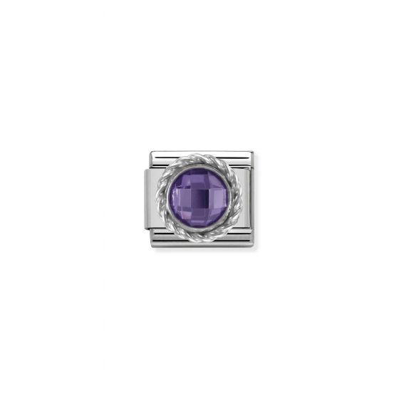 NOMINATION Comp. CL CZ ROUND FACETED STONES stainless steel and twisted 925 silver detail PURPLE