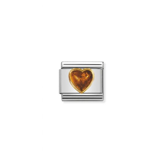 NOMINATION COMPOSABLE Classic STONES HEARTS in stainless steel with 18k gold AMBER