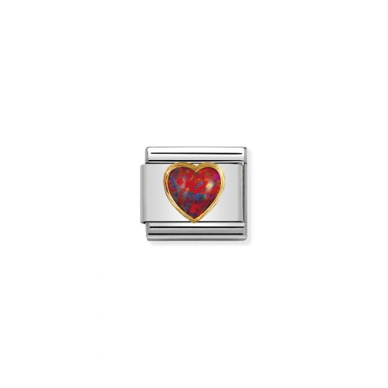 NOMINATION COMPOSABLE Classic STONES HEARTS in stainless steel with 18k gold RED OPAL
