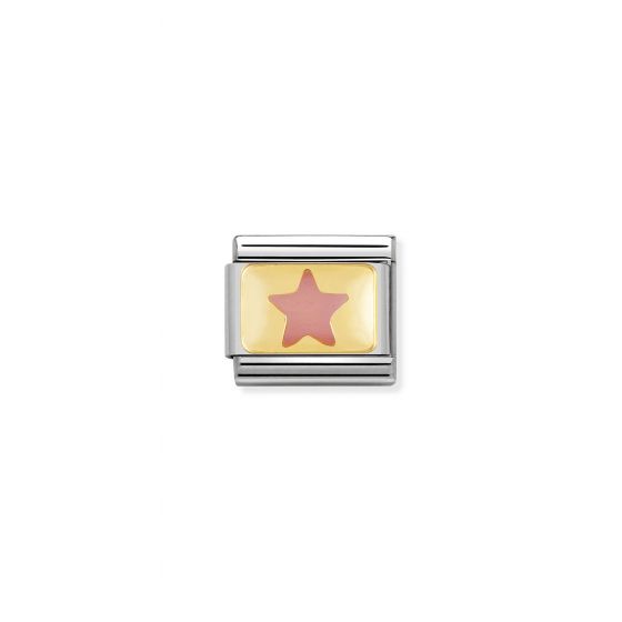 NOMINATION COMPOSABLE Clasic FUN in stainless steel with enamel and 18k gold Pale pink star