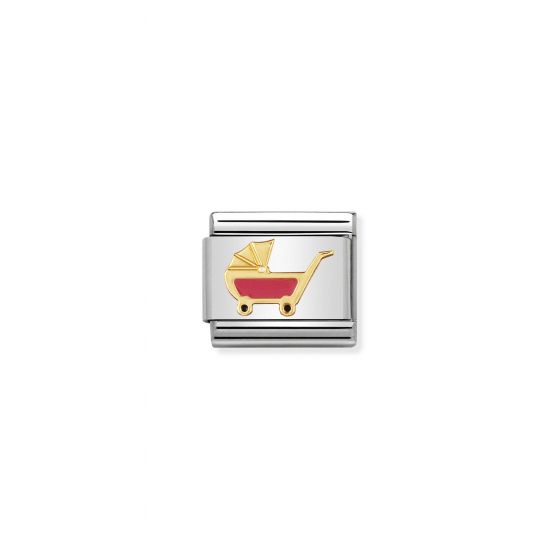 NOMINATION COMPOSABLE Classic DAILY LIFE in stainless steel with enamel and 18k gold Pink pram