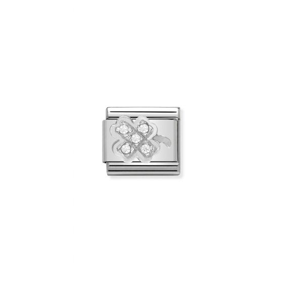NOMINATION Composable CL SYMBOLS steel , Cubic zirconia and silver 925 Clover