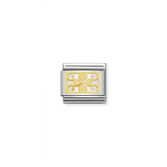 NOMINATION Composable Classic SYMBOLS PLATES steel and gold 750 Four-leaf clover and decoratio