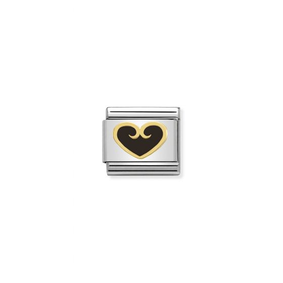 NOMINATION Composable Classic ELEGANCE in stainless steel with 18k gold and enamel Heart with decorations BLACK