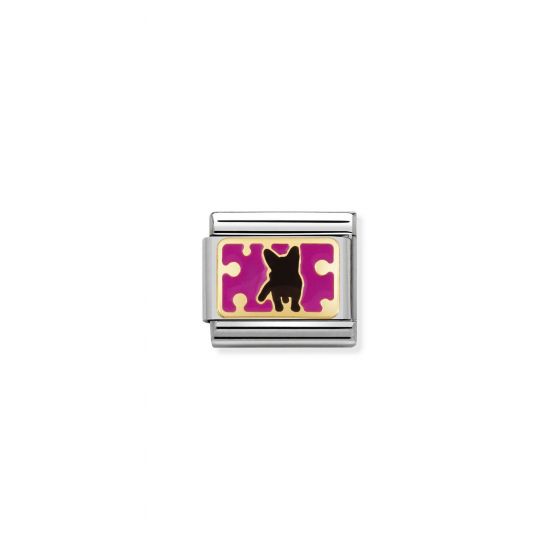NOMINATION Composable Classic PLATES steel , enamel and 18k gold Dog with dots in FUCHSIA