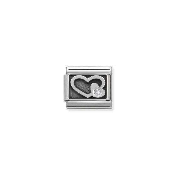 NOMINATION Composable CL SYMBOLS 1 Ox steel , Cub . Zircon . and arg.925 Engraved WHITE heart