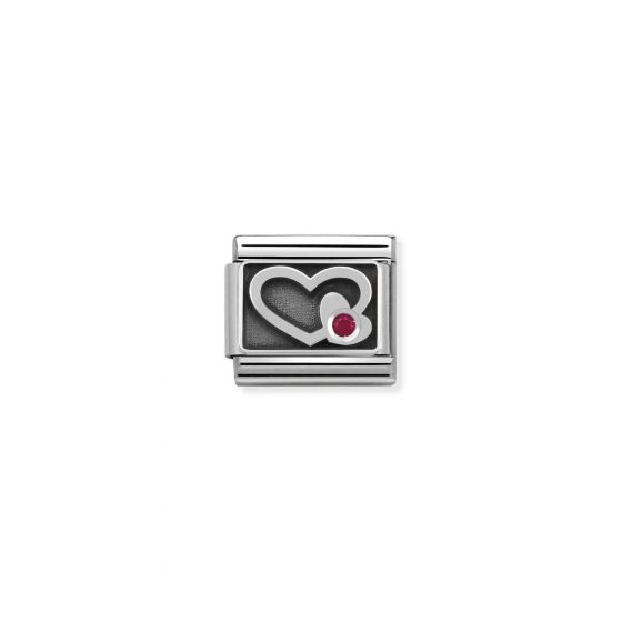 NOMINATION Composable CL SYMBOLS 1 Ox steel , Cub . Zircon . and arg.925 Engraved RED heart