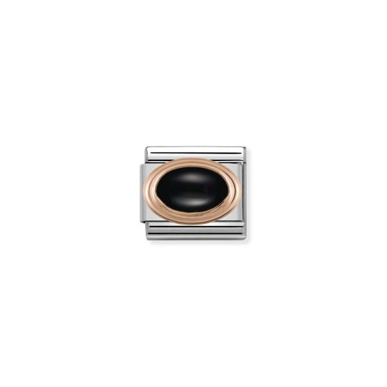 NOMINATION Composable Classic OVAL HARD STONES in stainless steel with 9K rose gold BLACK AGATE