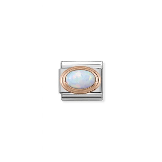 NOMINATION Composable Classic OVAL HARD STONES in stainless steel with 9K rose gold WHITE OPAL