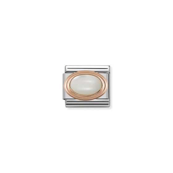 NOMINATION Composable Classic OVAL HARD STONES in stainless steel with 9K rose gold WHITE MOTHER OF PEARL